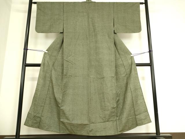 平和屋着物▽上質な紬　単衣　笹の葉文　正絹　逸品　DAAV9745sf 平和屋着物▽上質な紬 単衣 笹の葉文 正絹 逸品 DAAV9745sf