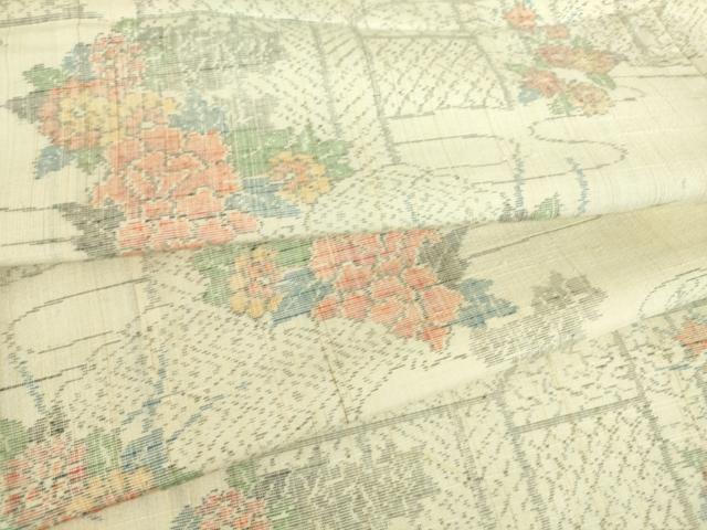 平和屋着物▽上質な紬　単衣　籬花文　正絹　逸品　DAAS0702az