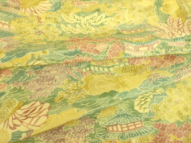 平和屋着物▽上質な小紋　単衣　型染め　風景花文　正絹　逸品　DAAS0705az