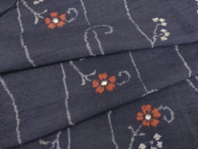 平和屋着物▽上質な紬　単衣　花唐草文　正絹　逸品　DAAS0727az