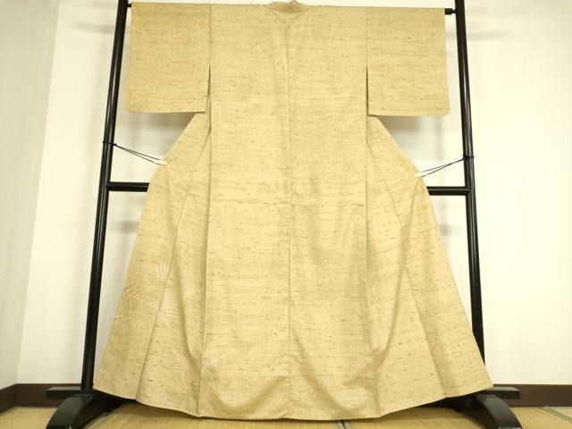 【単衣】鮮やかなオレンジの紬単衣　バチ襟　居敷当て無し 単衣】鮮やかなオレンジの紬単衣 バチ襟 居敷当て無し