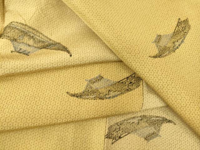 平和屋着物▽上質な紬　単衣　船　正絹　逸品　DAAS0775az