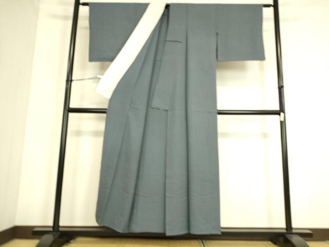 平和屋着物▽上質な色無地 単衣 紗綾型地紋 御召御納戸