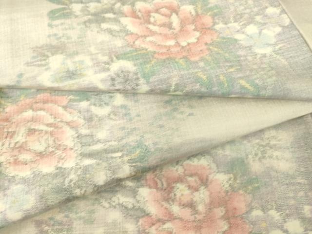 平和屋着物▽上質な紬　単衣　花尽くし　正絹　逸品　DAAS0805az