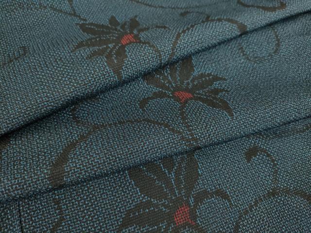 平和屋着物▽本塩沢　単衣　花唐草文　正絹　逸品　DAAS0904az