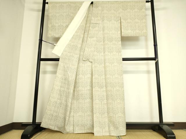 平和屋着物▽本塩沢 単衣 洋花文 正絹 逸品 DAAS0911az