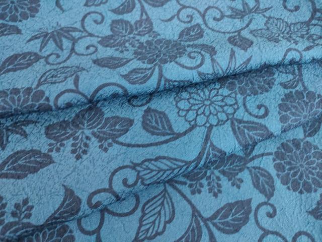 平和屋着物▽本藍　型絵染　小紋　単衣　菊唐草文　正絹　逸品　DAAS0938az