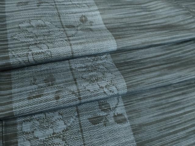 平和屋着物▽上質な紬　単衣　草花間道　正絹　逸品　DAAS0976az