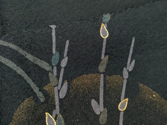 平和屋着物○訪問着 駒刺繍 流水雪輪枝蕾文 黒地 金彩 正絹