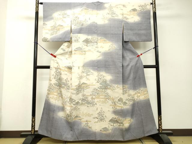 平和屋着物●しょうざん　生紬　訪問着　人物風景文　暈し染め　正絹　逸品　DAAS2151tw
