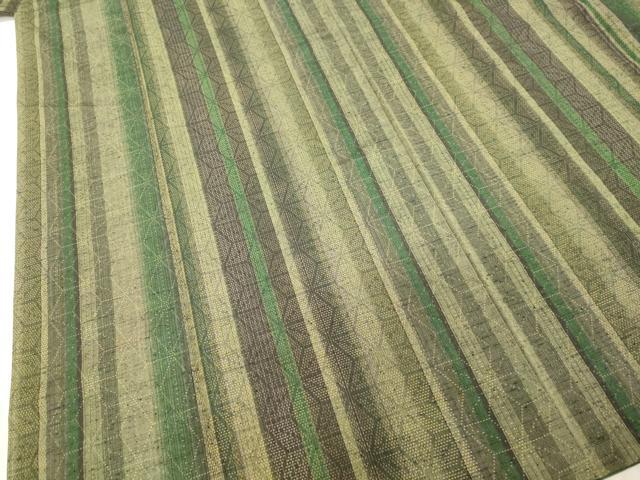 平和屋着物○本場眞綿結城紬 草木染 麻の葉間道 証紙付き 正絹 逸品