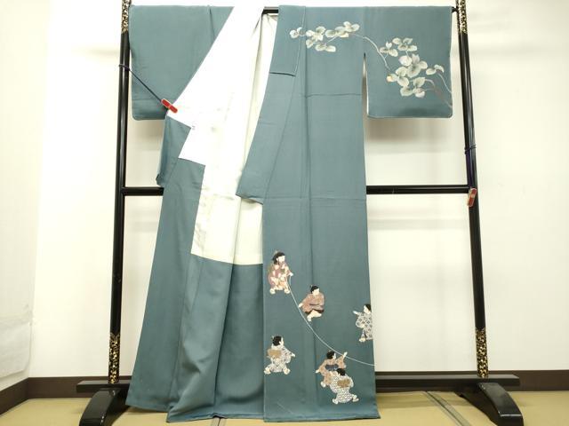 平和屋着物○十日町友禅作家 関口遼一 訪問着 童子枝葉文 正絹 逸品