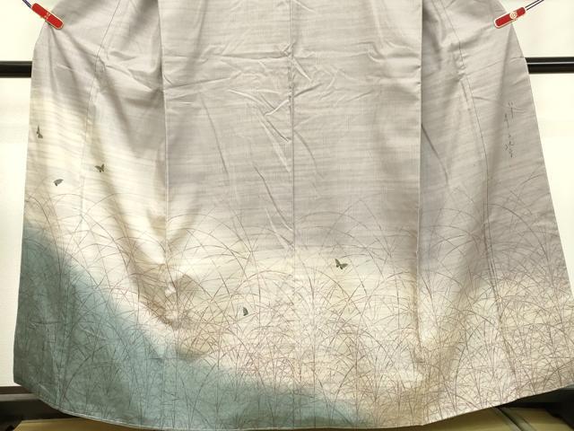 平和屋着物○染色家 岸上純平 訪問着 紬地 舞蝶草葉文