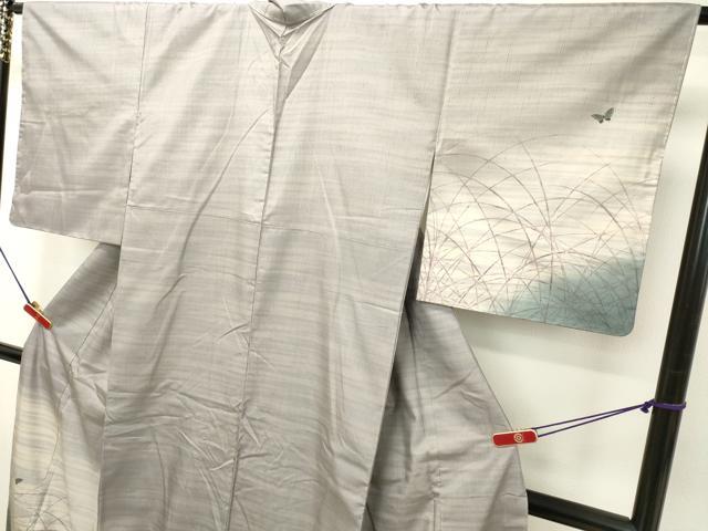 平和屋着物●染色家　岸上純平　訪問着　紬地　舞蝶草葉文　健勝苑扱い　正絹　逸品　未使用　DAS2348tw 平和屋着物○染色家 岸上純平 訪問着 紬地 舞蝶草葉文