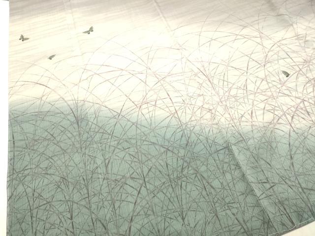 平和屋着物○染色家 岸上純平 訪問着 紬地 舞蝶草葉文