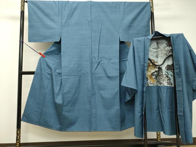 平和屋着物●男性　紬　アンサンブル　ヘブンリーブルー色　正絹　逸品　未使用　DAAS2367tw