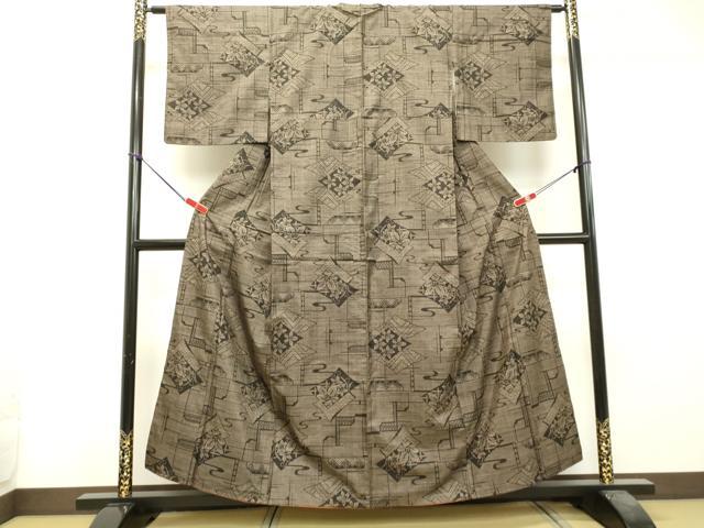 平和屋着物●本場大島紬　7マルキ　色紙重ね草花文　正絹　逸品　DAAS2405tw 平和屋着物○本場大島紬 7マルキ 色紙重ね草花文 正絹 逸品 DAAS2405tw 紬