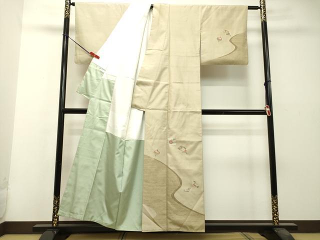 平和屋着物○訪問着 紬地 市松文様 正絹 逸品 AAAV9409ph