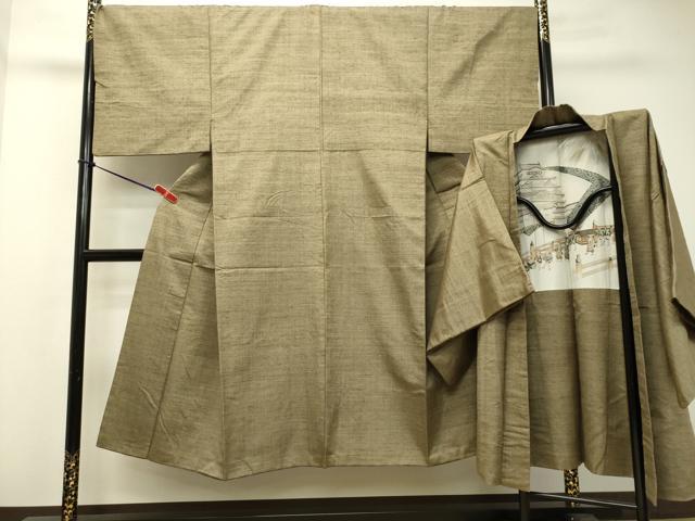 平和屋着物●男性　紬　アンサンブル　油色　正絹　逸品　DAAS2432tw