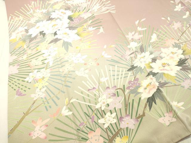 平和屋着物▽訪問着　単衣　紬地　作家物　手描き　風景文　暈し染め　正絹　逸品　AABD0222fy 平和屋着物▽訪問着 単衣 紬地 作家物 手描き 風景文 暈