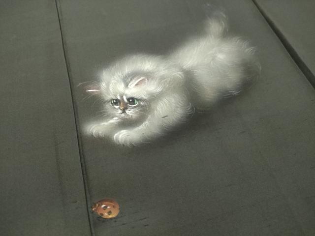 平和屋着物●訪問着　作家物　紬地　手描き　猫　ネコ　てんとう虫　正絹　逸品　DAAS2450tw