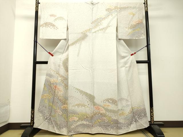 平和屋着物●訪問着　総絞り　流水地紙草花文　正絹　逸品　DAAS2475tw