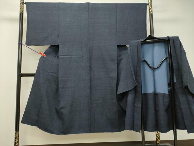 平和屋着物●男性　紬　アンサンブル　ミッドナイトブルー色　正絹　逸品　DAAS2488tw