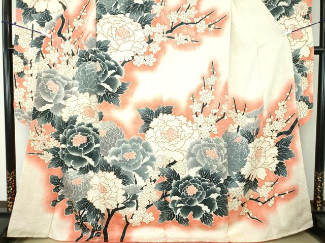平和屋着物●名門　藤娘きぬたや・総絞り　振袖　枝梅　牡丹　正絹　逸品　DAAS3006ps 平和屋着物○名門 藤娘きぬたや・総絞り 振袖 枝梅 牡丹