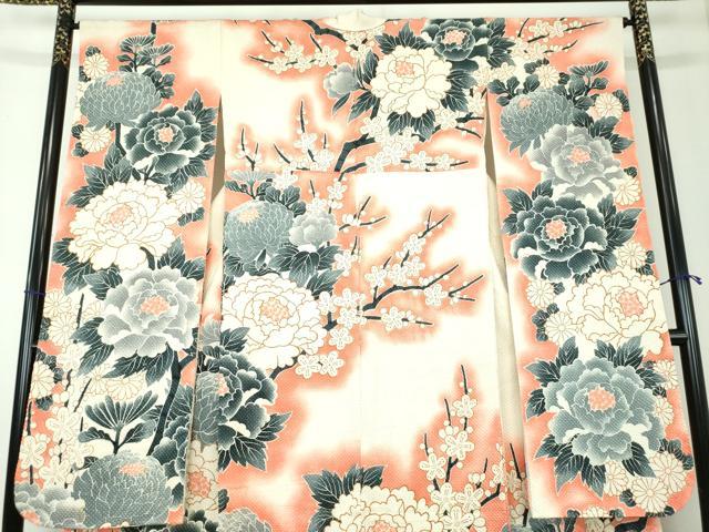平和屋着物●名門　藤娘きぬたや・総絞り　振袖　枝梅　牡丹　正絹　逸品　DAAS3006ps 平和屋着物○名門 藤娘きぬたや・総絞り 振袖 枝梅 牡丹