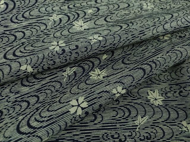 平和屋着物●藍造り国選定無形文化財　藍師・佐藤昭人　藍香房　小紋　竜田川　流水桜　正絹　逸品　DAAS3015ps