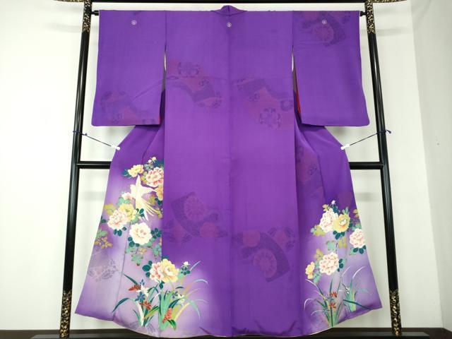 平和屋着物●アンティーク　大正ロマン　色留袖　刺繍　花鳥文　暈し染め　金彩　正絹　逸品　DAAS3026ps