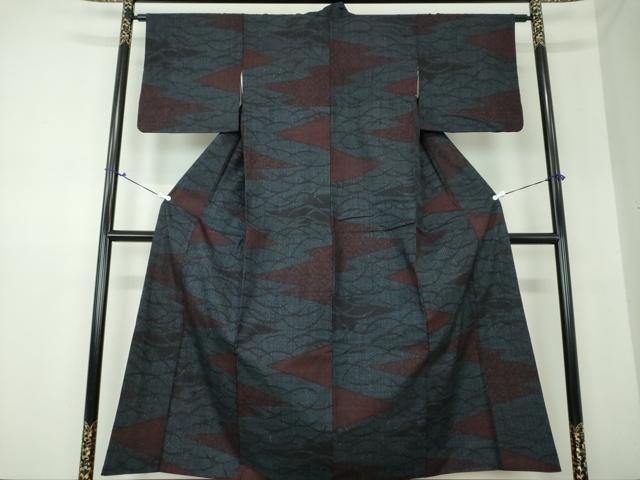 平和屋着物○本場結城紬 重要無形文化財 80亀甲 芝文 藤貫謹製