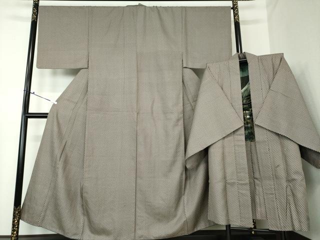 平和屋着物●男性　紬　アンサンブル　長羽織　変わり格子　正絹　逸品　DAAS3069ps