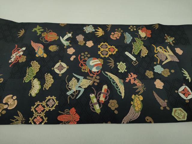 平和屋着物○九寸開き名古屋帯 唐織 吉祥花文 金糸 正絹 逸品