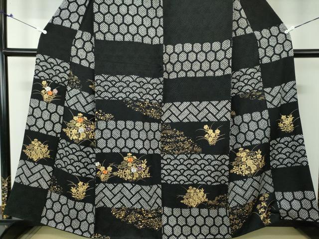 平和屋着物○訪問着 刺繍 市松花文 金彩 正絹 逸品 AAAU8209zg