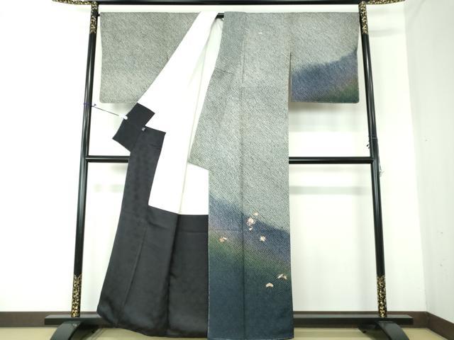 平和屋着物○訪問着 総絞り 刺繍 宝尽くし花文 暈し染め 黒地