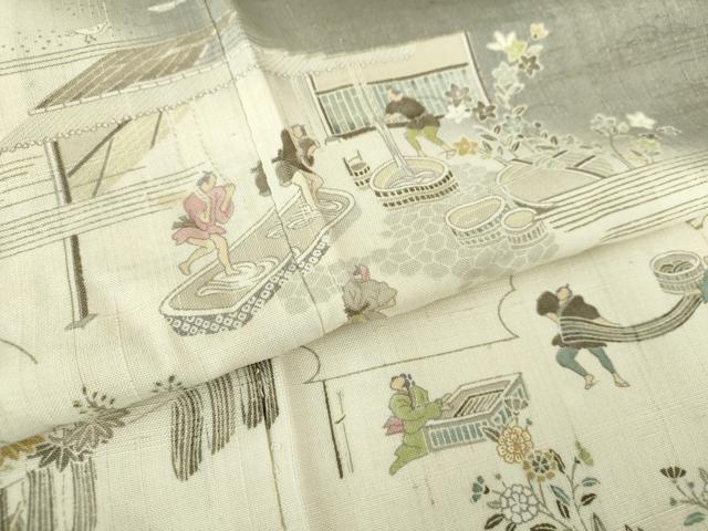 平和屋着物○染織の名門 しょうざん 生紬 訪問着 人物風景花文