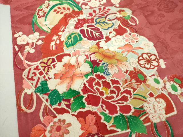 平和屋着物○訪問着 駒刺繍 檜扇草花文 金彩 正絹 逸品 DAAV4845ud