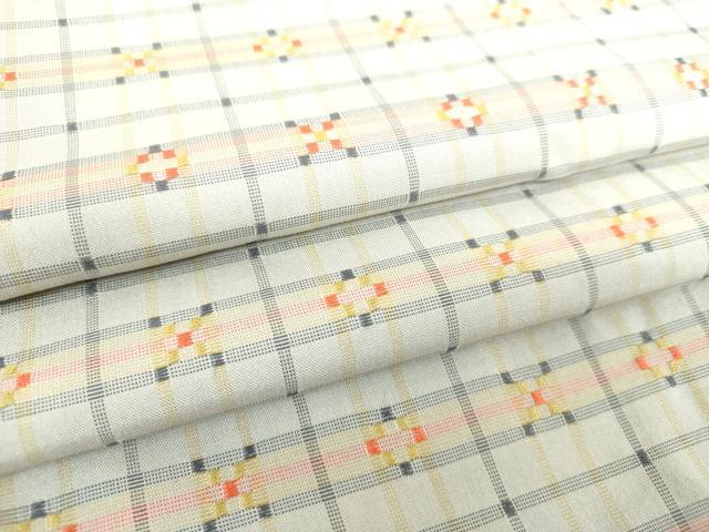 平和屋着物●上質な紬　花織　変わり格子　正絹　逸品　DAAS3130ps
