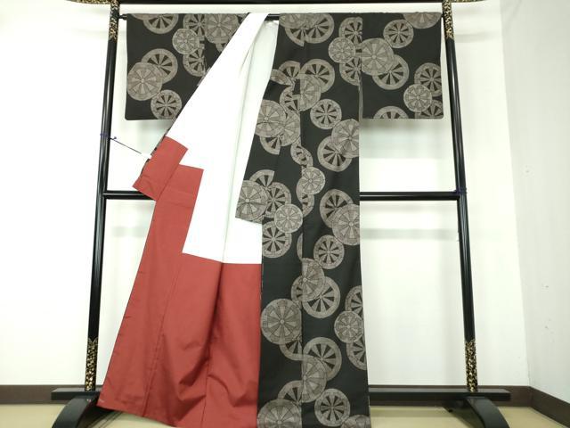 平和屋着物○都喜ヱ門 本場大島紬 7マルキ 源氏車 藤絹