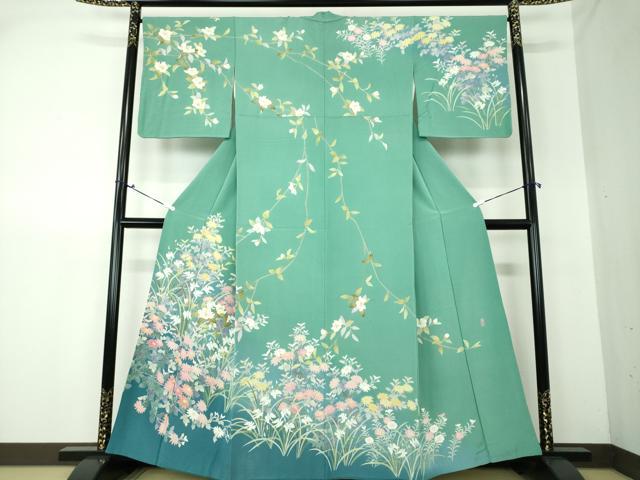 平和屋着物●訪問着　友禅　作家物　草花文　サギ草　暈し染め　正絹　逸品　DAAS3144ps