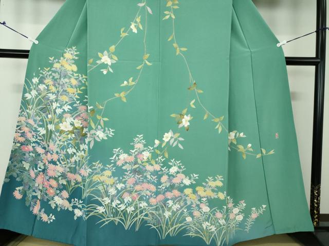 平和屋着物○訪問着 友禅 作家物 草花文 サギ草 暈し染め