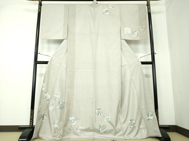 平和屋着物●ぜんまい紬　訪問着　色紙草葉文　正絹　逸品　未使用　DAAS3151ps