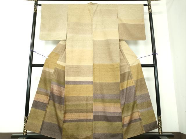 平和屋着物●訪問着　紬地　横段吉祥文　金彩　正絹　逸品　DAAS3166ps