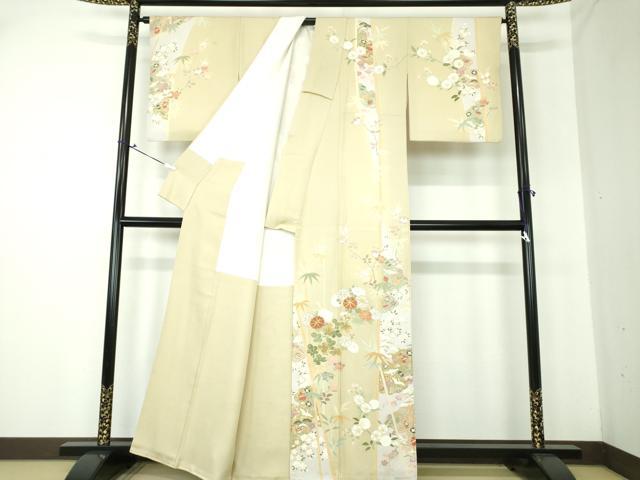 平和屋着物○本場染大島紬 訪問着 駒刺繍 道長草花文 金彩 正絹