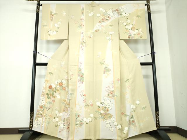 平和屋着物●訪問着　駒刺繍　雲取り宝尽くし飛鶴花文　金彩　正絹　逸品　DAAS3167ps