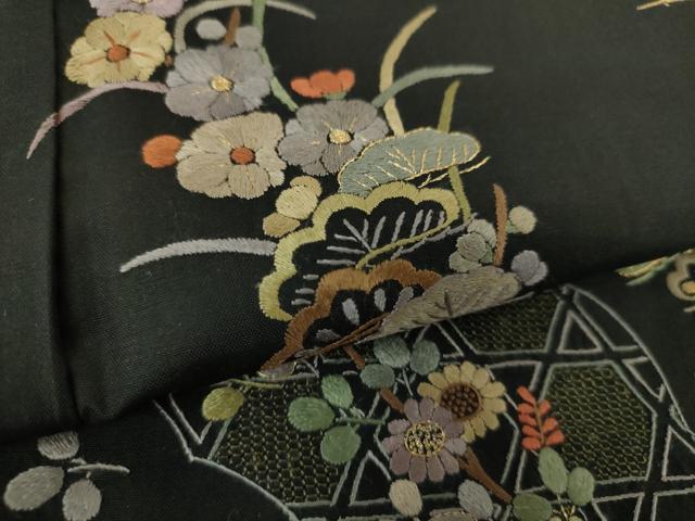 平和屋着物●中国三大刺繍　相良刺繍　総刺繍　上質な小紋　宝尽くし文　正絹　逸品　CAAR1264hy 平和屋着物○中国三大刺繍 相良刺繍 総刺繍 上質な小紋 宝尽くし