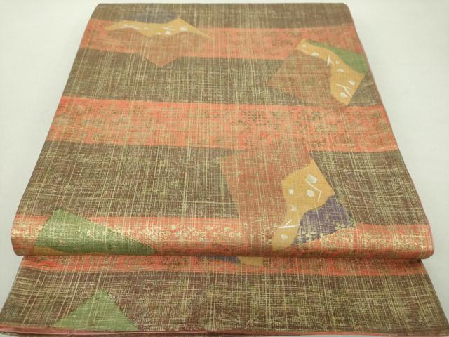 平和屋着物●石川県指定無形文化財　牛首紬　白山工房　手織り　全通柄袋帯　色紙散らし間道　金銀彩　正絹　逸品　未使用　DAAS3171ps