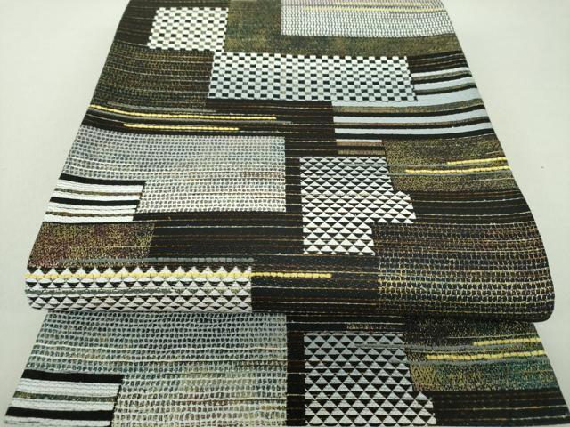 平和屋着物●両面　六通柄袋帯　モール　横段文　金糸　正絹　逸品　DAAS3237ps