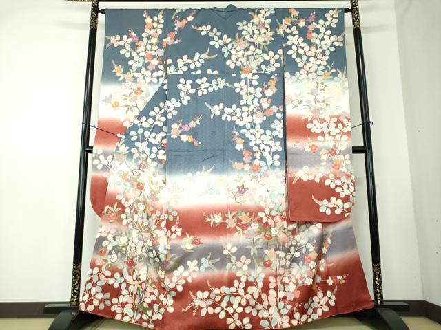 平和屋着物●十日町老舗ブランド　吉澤友禅　吾妻徳穂　振袖　駒刺繍　橘　暈し染め　金彩　正絹　逸品　DAAS3252ps